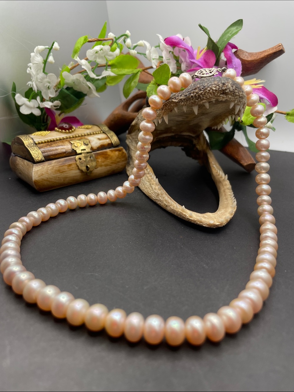 Freshwater pale pink pearl necklace vintage D5